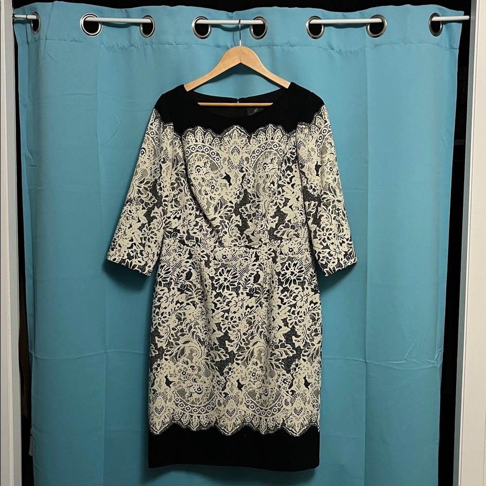 adrianna papell Black and White Lace Pattern Dress